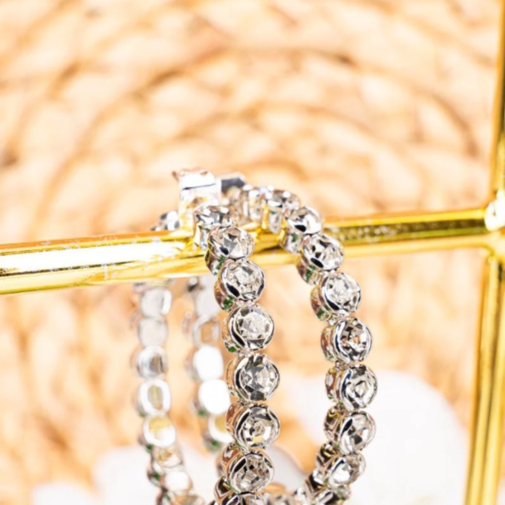 Crystal Avenue Lillian Silvertone Crystal Hoop Earrings
